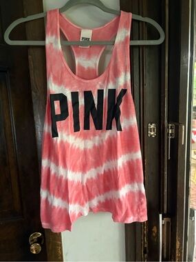 PINK Victoria's Secret Coral Pink & White Tie-Dye Racerback Tank